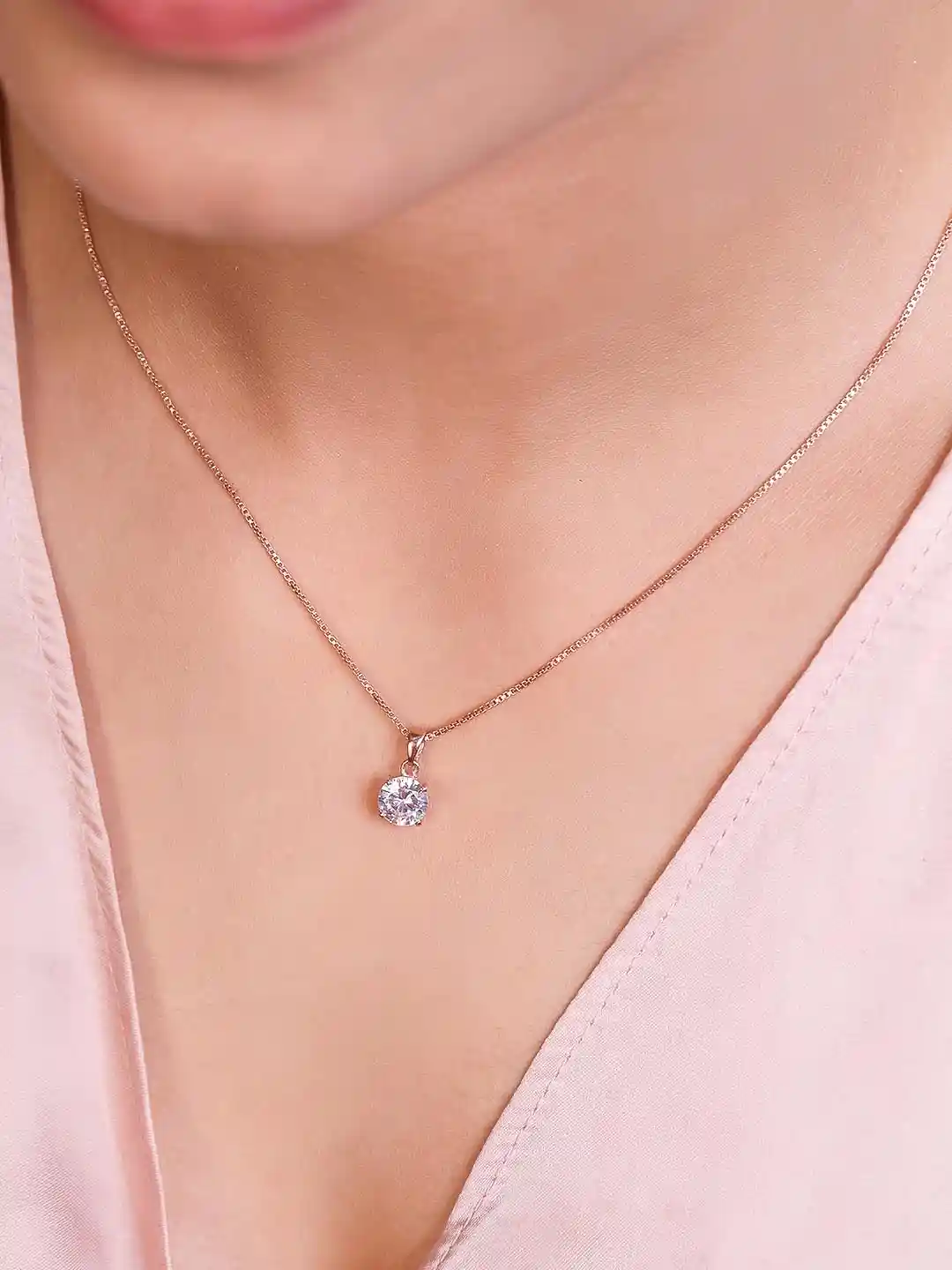 Buy Zavya 925 Sterling Silver Rose Gold-Plated Pendant With Chain