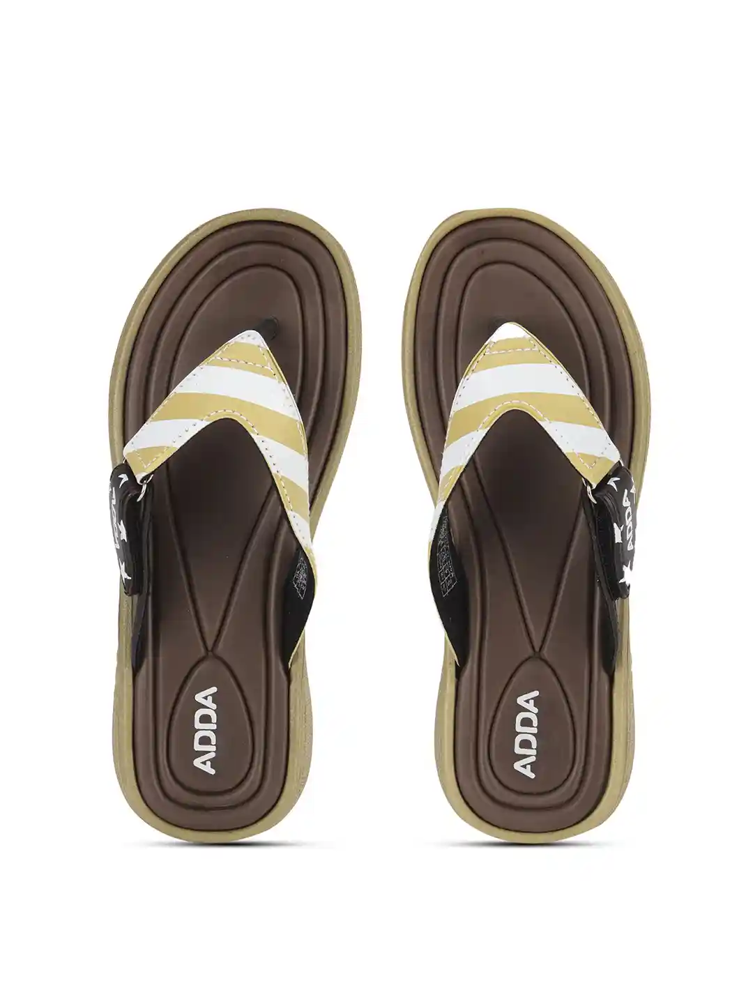 Buy Adda Women Brown Beige Striped Rubber Thong Flip-Flops