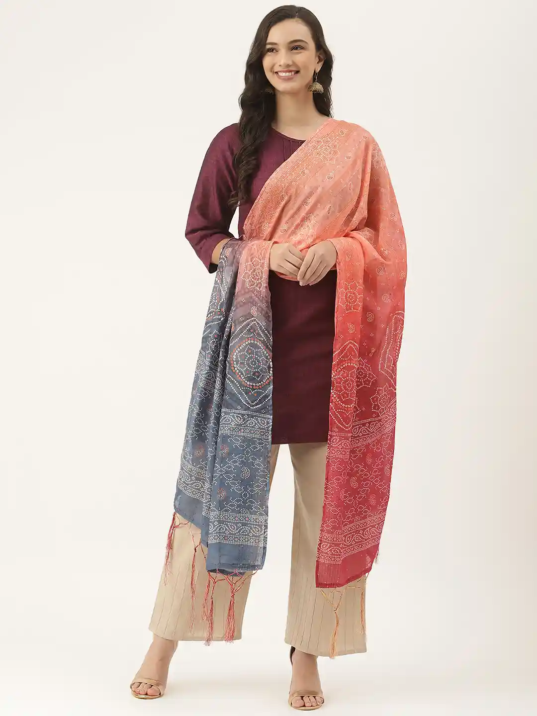 Buy VAABA Multicoloured Printed Bandhani Dupatta Dupatta for