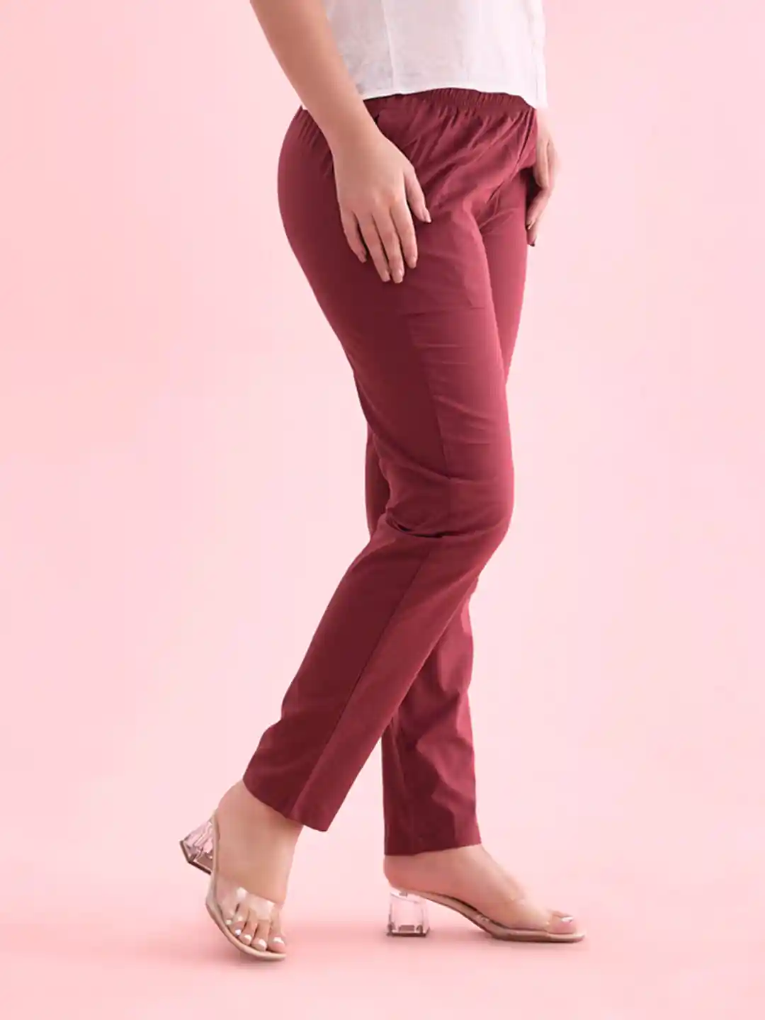 Go Colors Women Maroon Tapered Fit Chinos Trousers