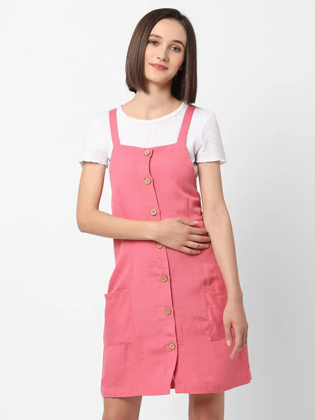 Buy VASTRADO Pink Pinafore Dress Dresses for Women 18304000 Myntra - Technical View