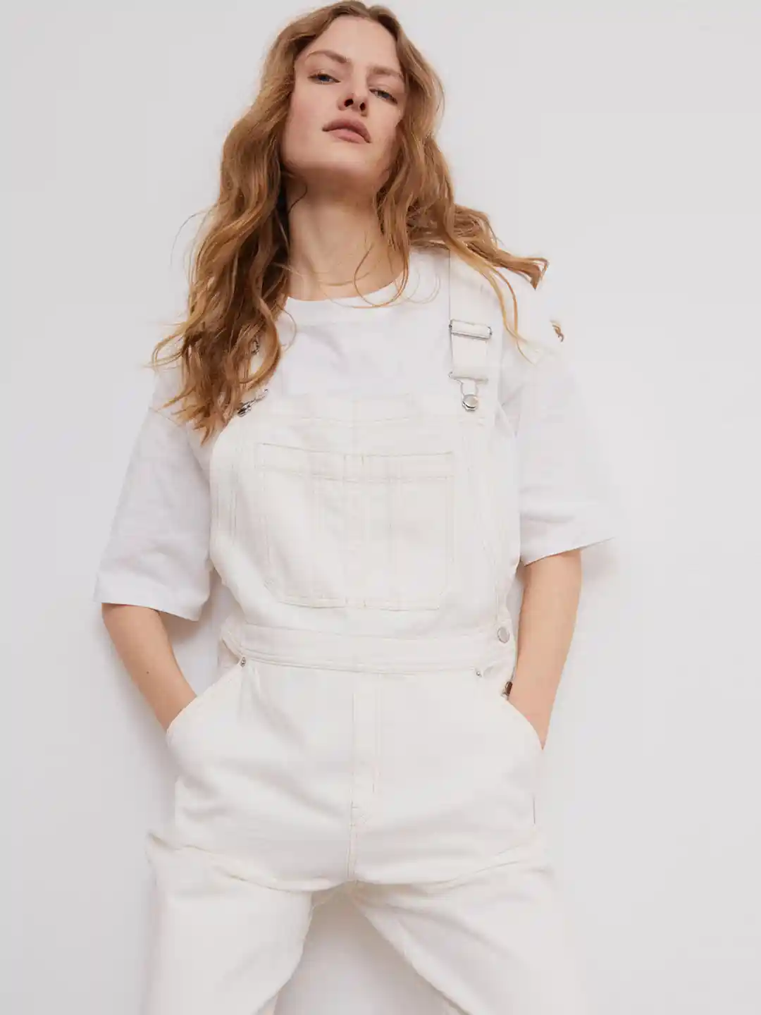 Buy H&M Women White Solid Denim Dungarees Dungarees for Women