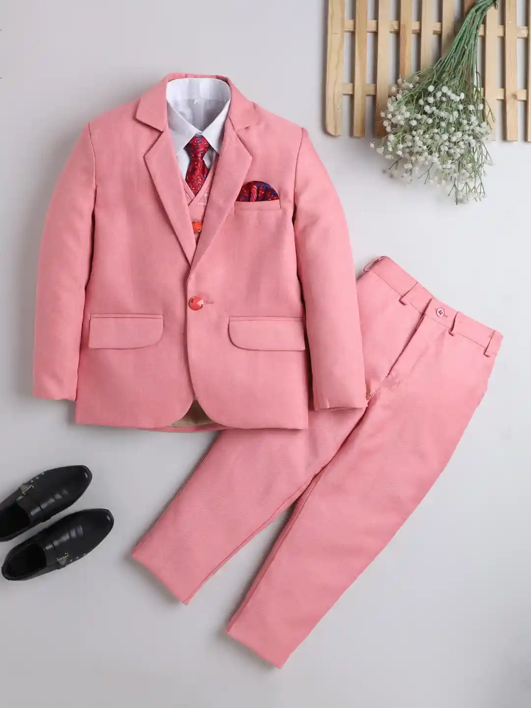 Buy DKGF FASHION Boys Pink Regular Fit Single Breasted Piece