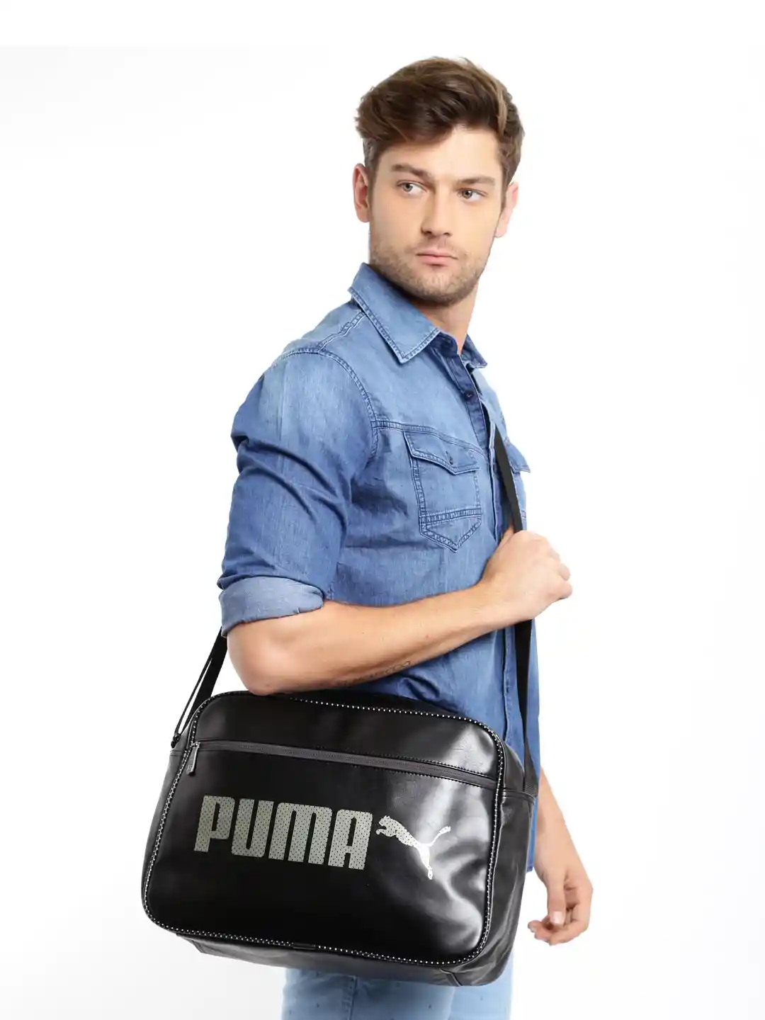 Buy Puma Unisex Black Campus Reporter Printed Messenger Bag