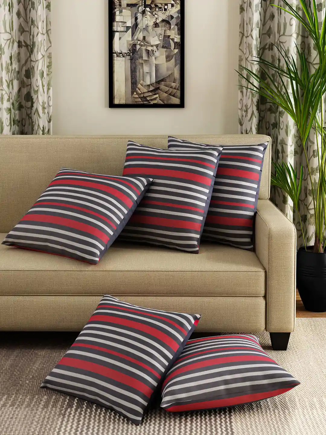 Buy SWAYAM Set of Navy White Striped 24'' x 24'' Square