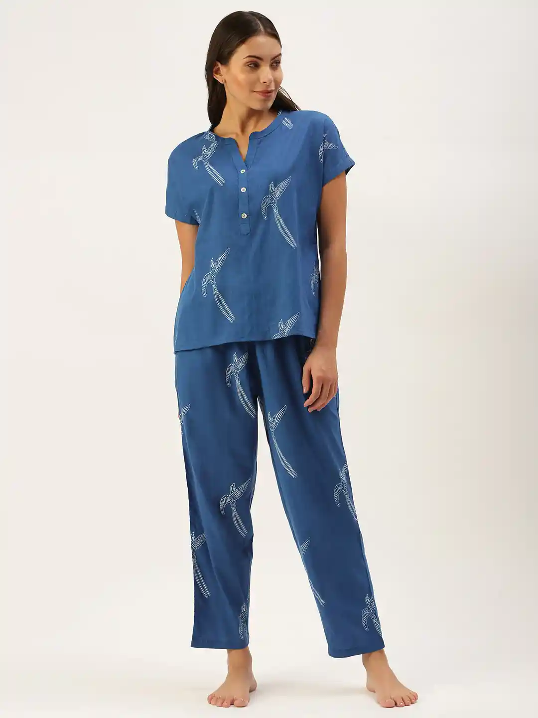 Buy SANSKRUTIHOMES Women Blue White Pure Cotton Conversational