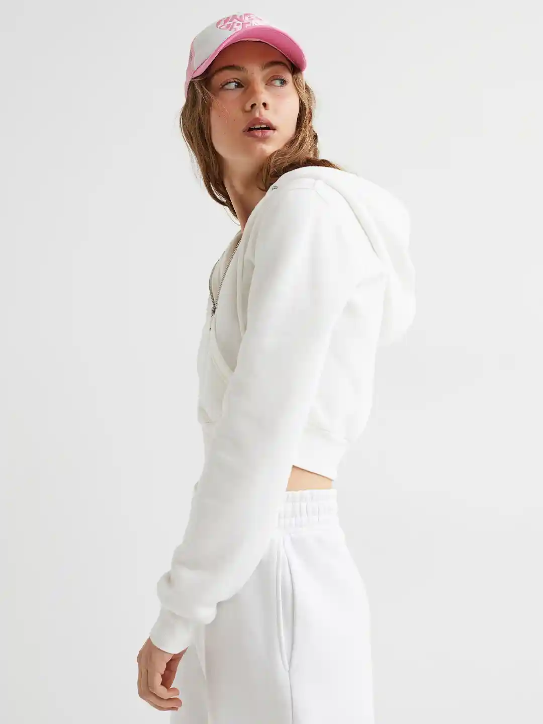 Buy H&M Women White Cropped Zip-Through Hoodie - Sweatshirts for