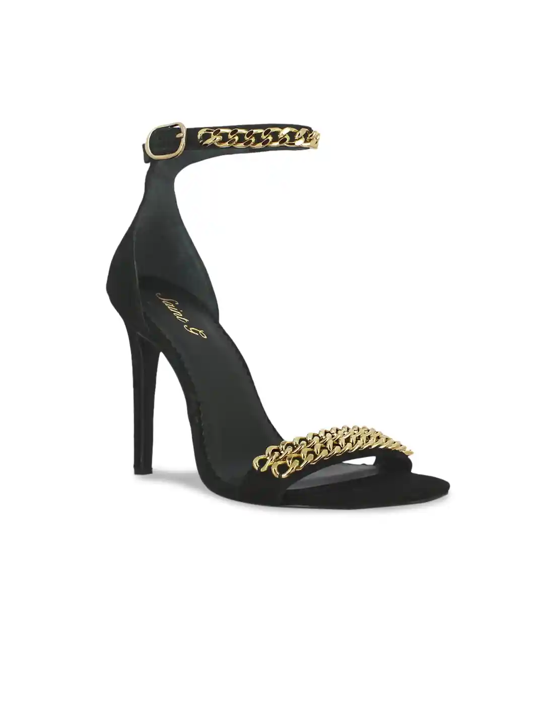 Court Shoes Black Heels Gold Chain Saint G Women Gold Chain Detail