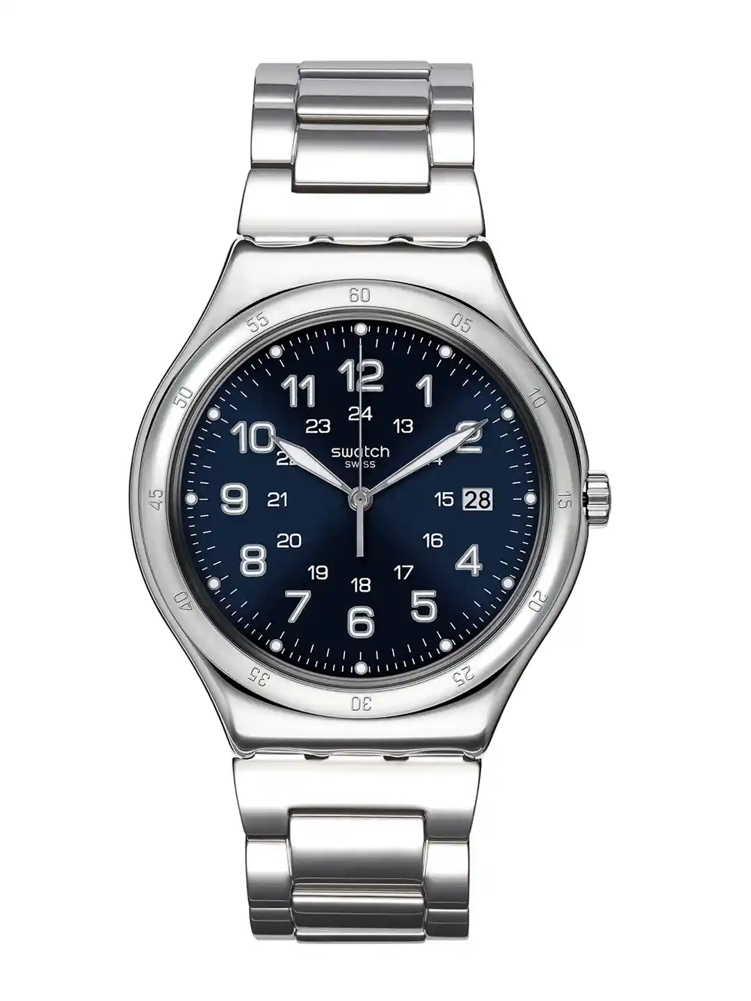 Buy Swatch Unisex Blue Dial Silver Toned Stainless Steel