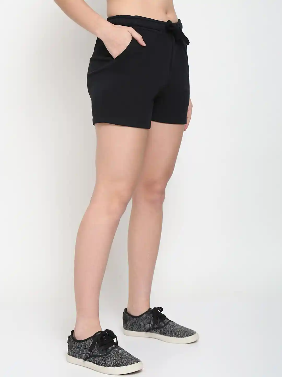 UnaOne Women Black Cotton Yoga Shorts