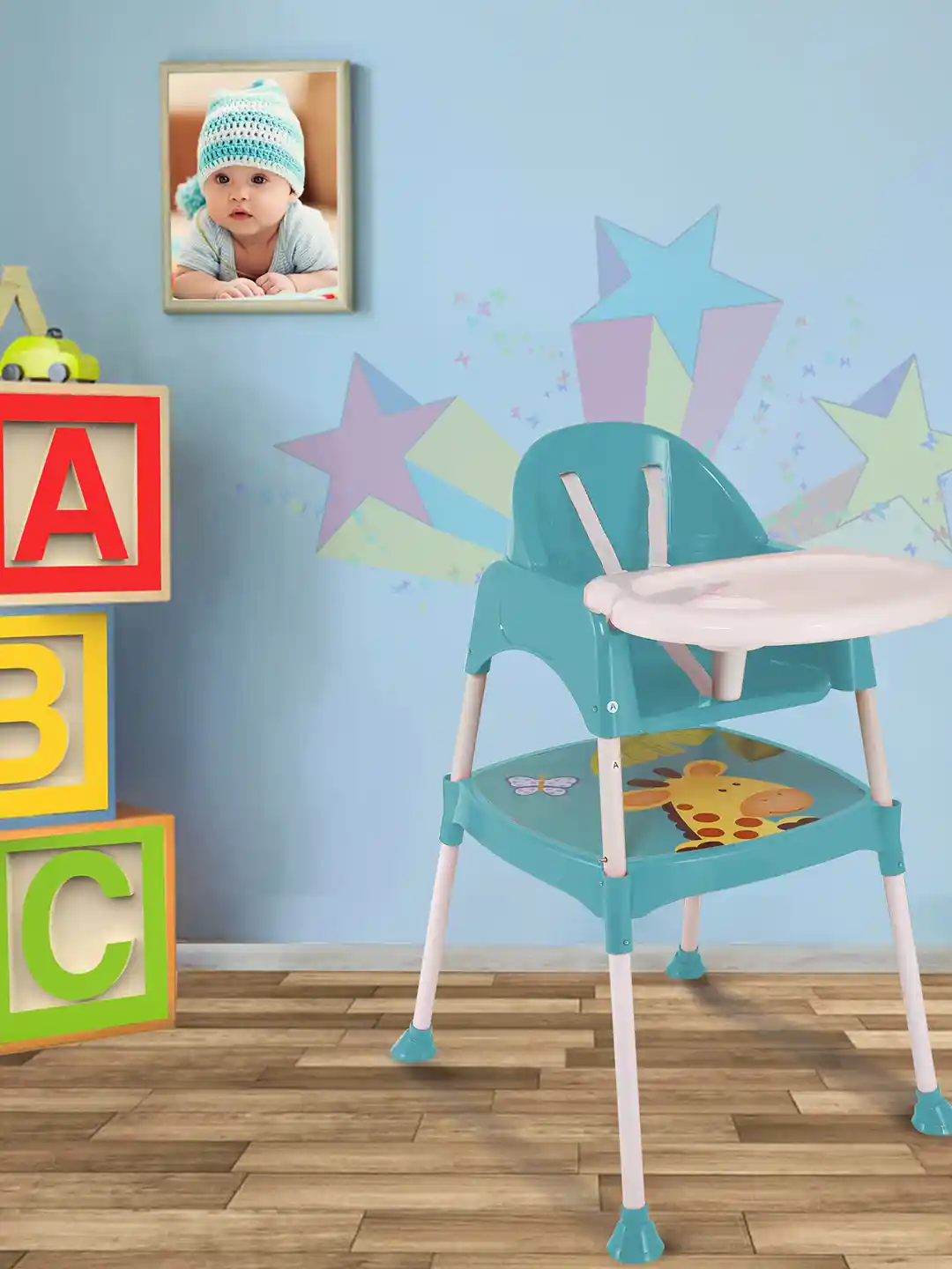 Buy Baby Moo Kids Teal Blue Giraffe High Dining Chair High
