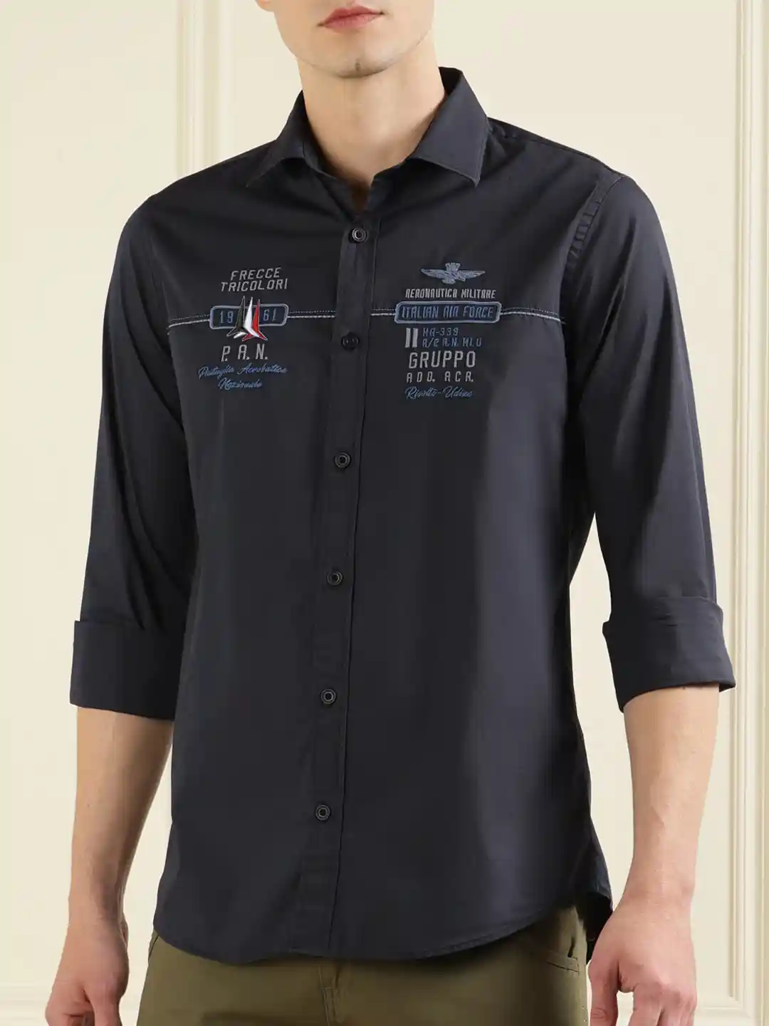 Buy Aeronautica Militare Men Navy Blue Slim Fit Casual Shirt