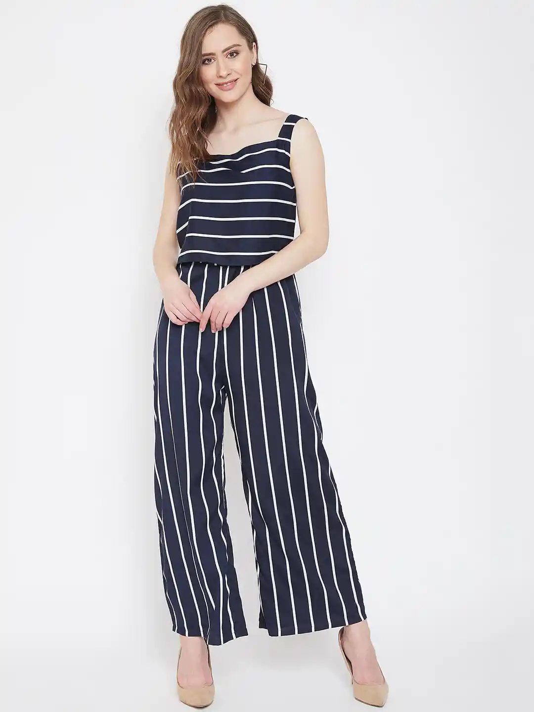 Buy Ruhaans Navy Blue White Striped Basic Jumpsuit Jumpsuit