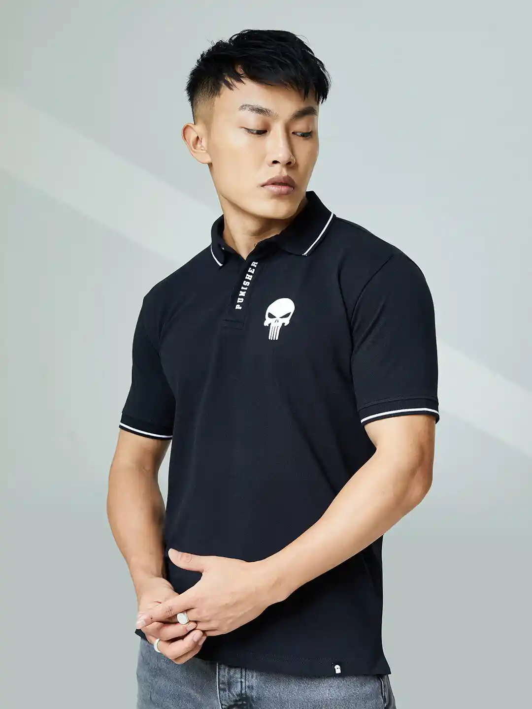 Buy The Souled Store Men Black Polo Collar Applique T-shirt