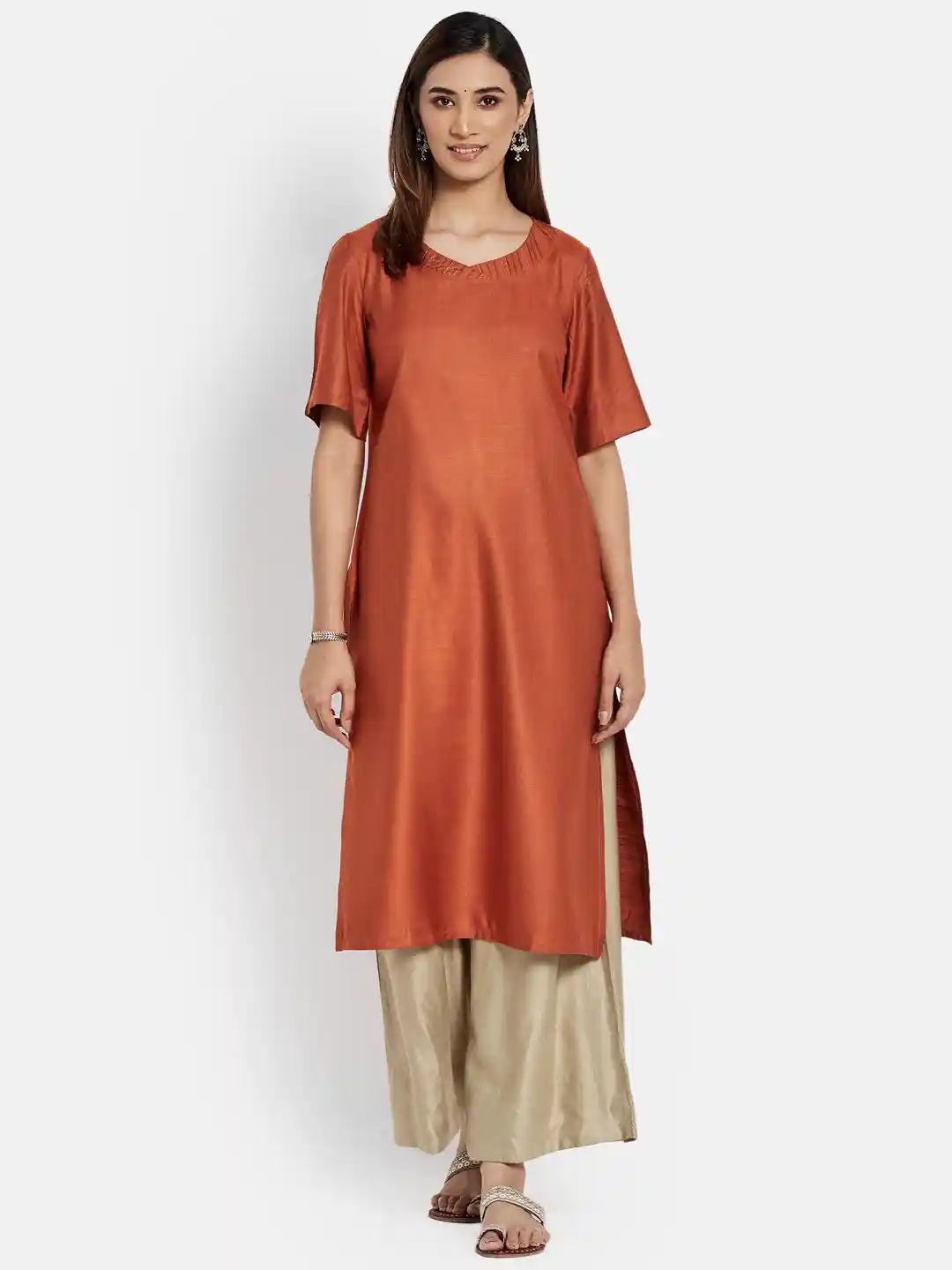 Fabindia Women Rust Brown Kurta - Main Image