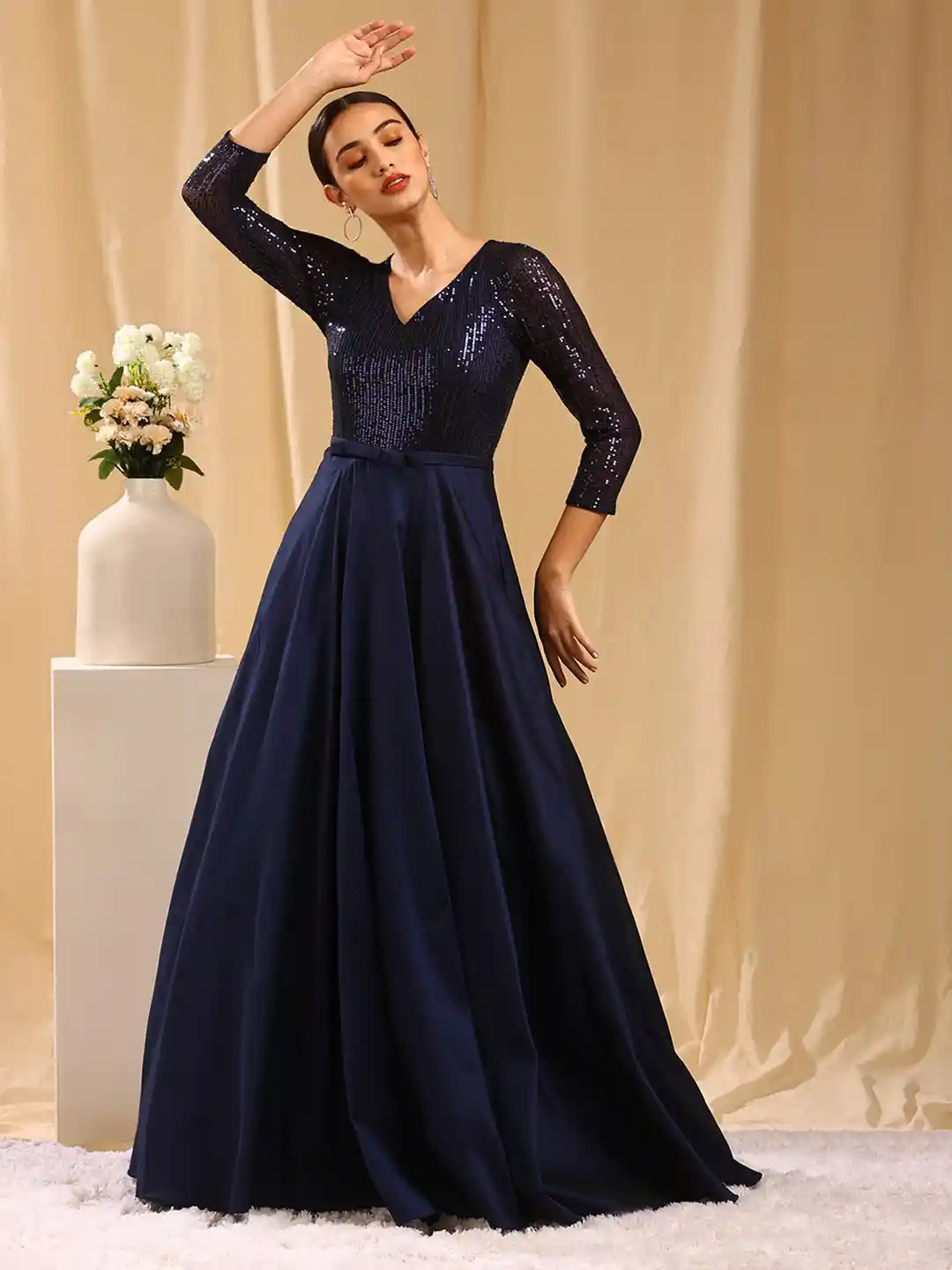 Buy TRENDY DIVVA Navy Blue Sequins Embellished Maxi Party Gown