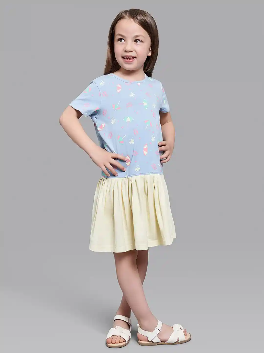 Beverly Hills Polo Club Blue Yellow Tropical Cotton Drop-Waist Dress