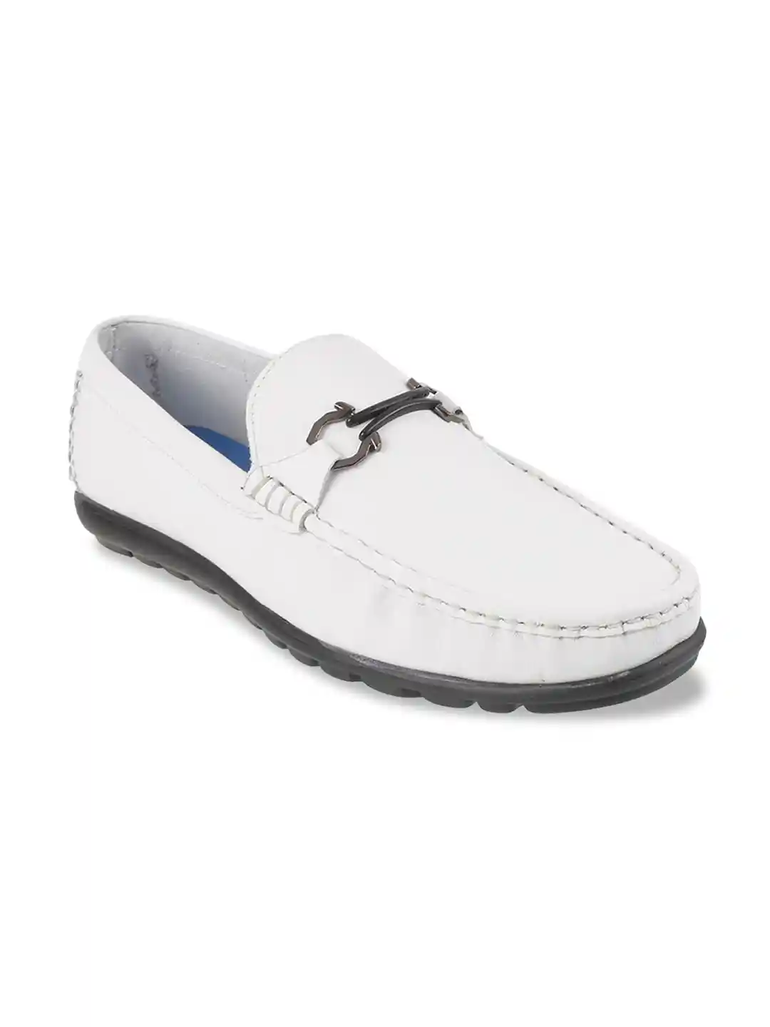 J FONTINI Men White Colourblocked Leather Loafers