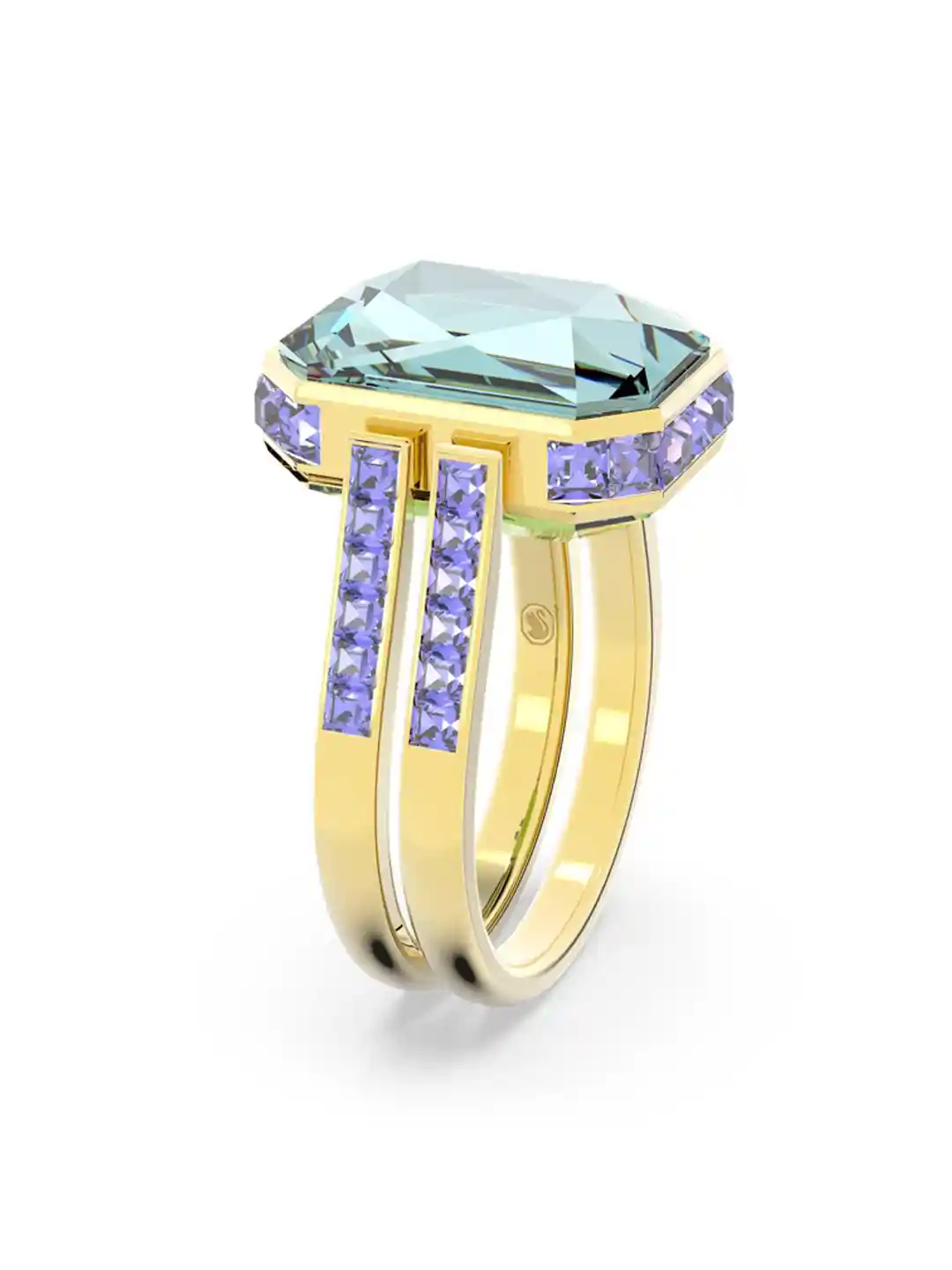 SWAROVSKI Gold-Plated Green Blue Crystal Studded Finger Ring