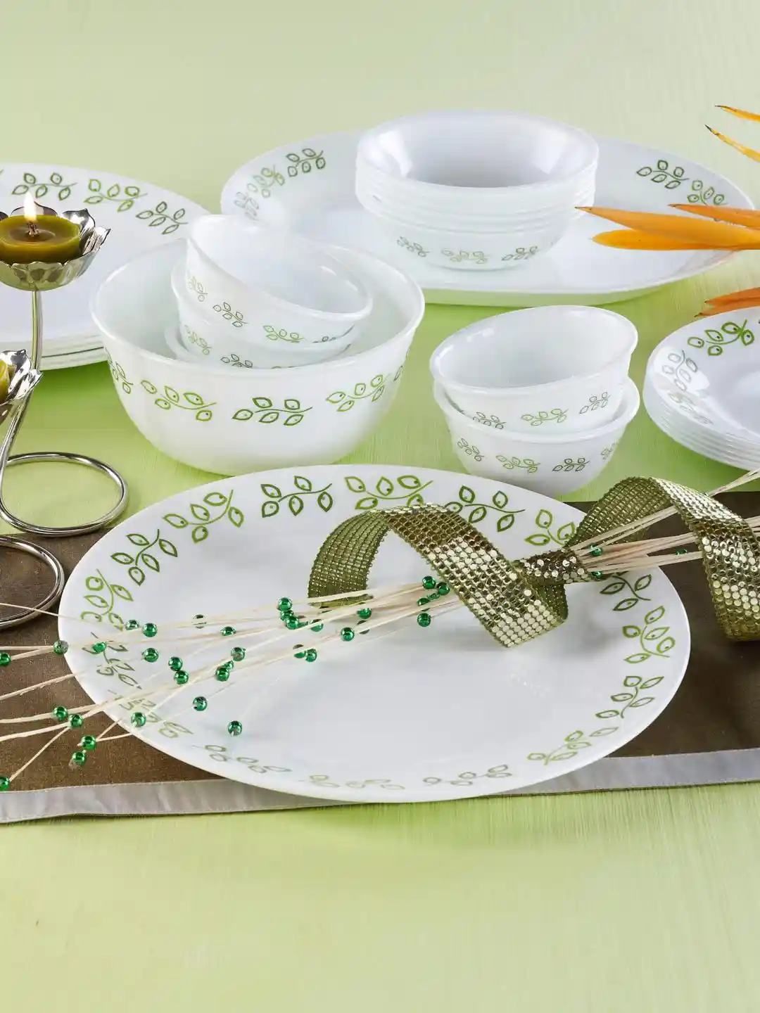 Buy Corelle India Impression Neo Leaf White Green Set of 20