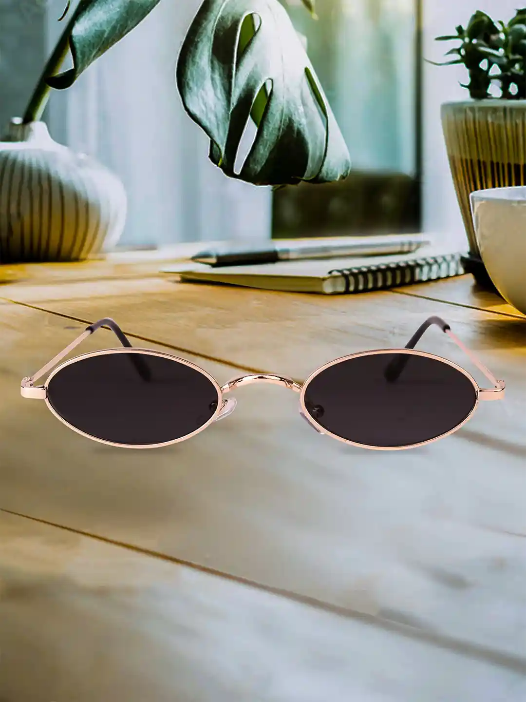 Buy Spiky Unisex Kids Black Lens Gold-Toned Oval Sunglasses with