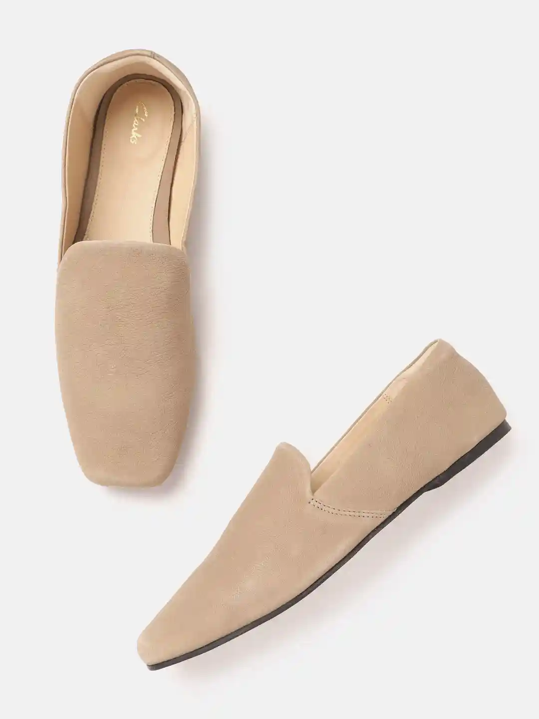 Buy Clarks Women Beige Solid Leather Loafers Casual Shoes for