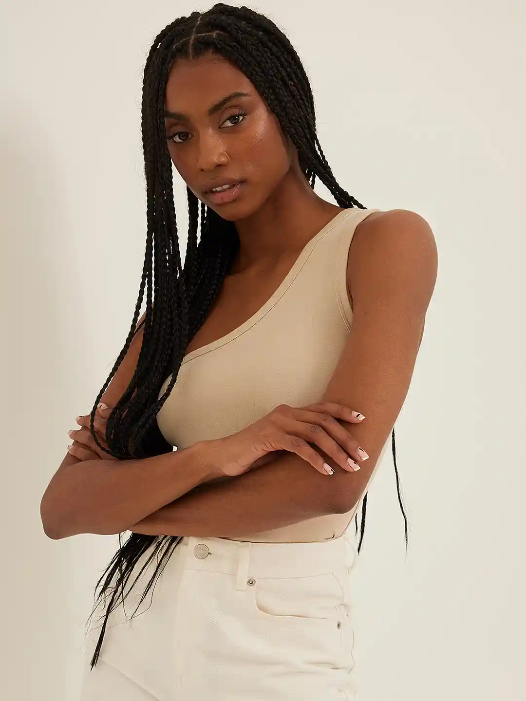 Buy NA-KD Women Beige Solid One Shoulder Top Tops for Women