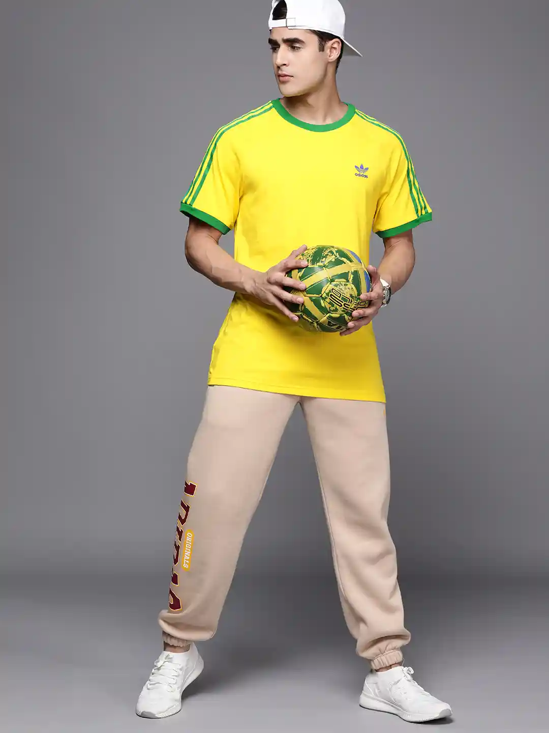 Buy ADIDAS Originals Men Yellow Green 3-Stripes Pure Cotton