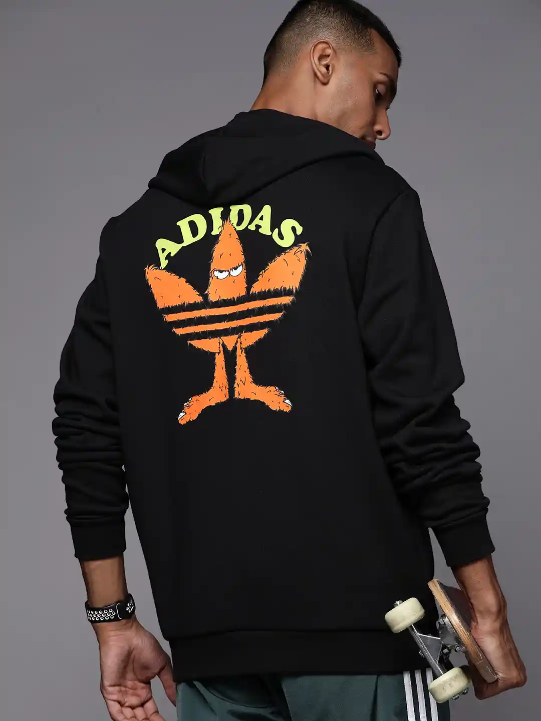 ADIDAS Originals Men Black Printed Hooded Sustainable Sweatshirt