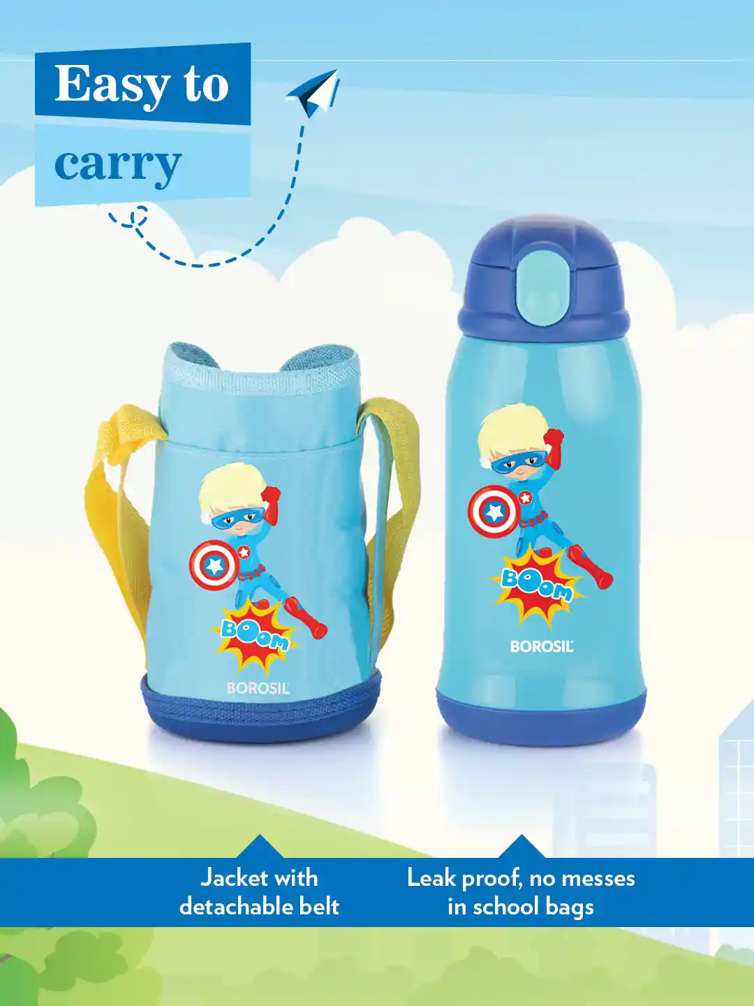 BOROSIL Superhero Blue Cartoon Characters Stainless Steel Double Wall  Vacuum Flask 500ml