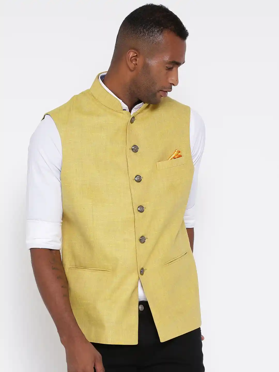 Buy Monte Carlo Yellow Pure Cotton Nehru Jacket Nehru Jackets