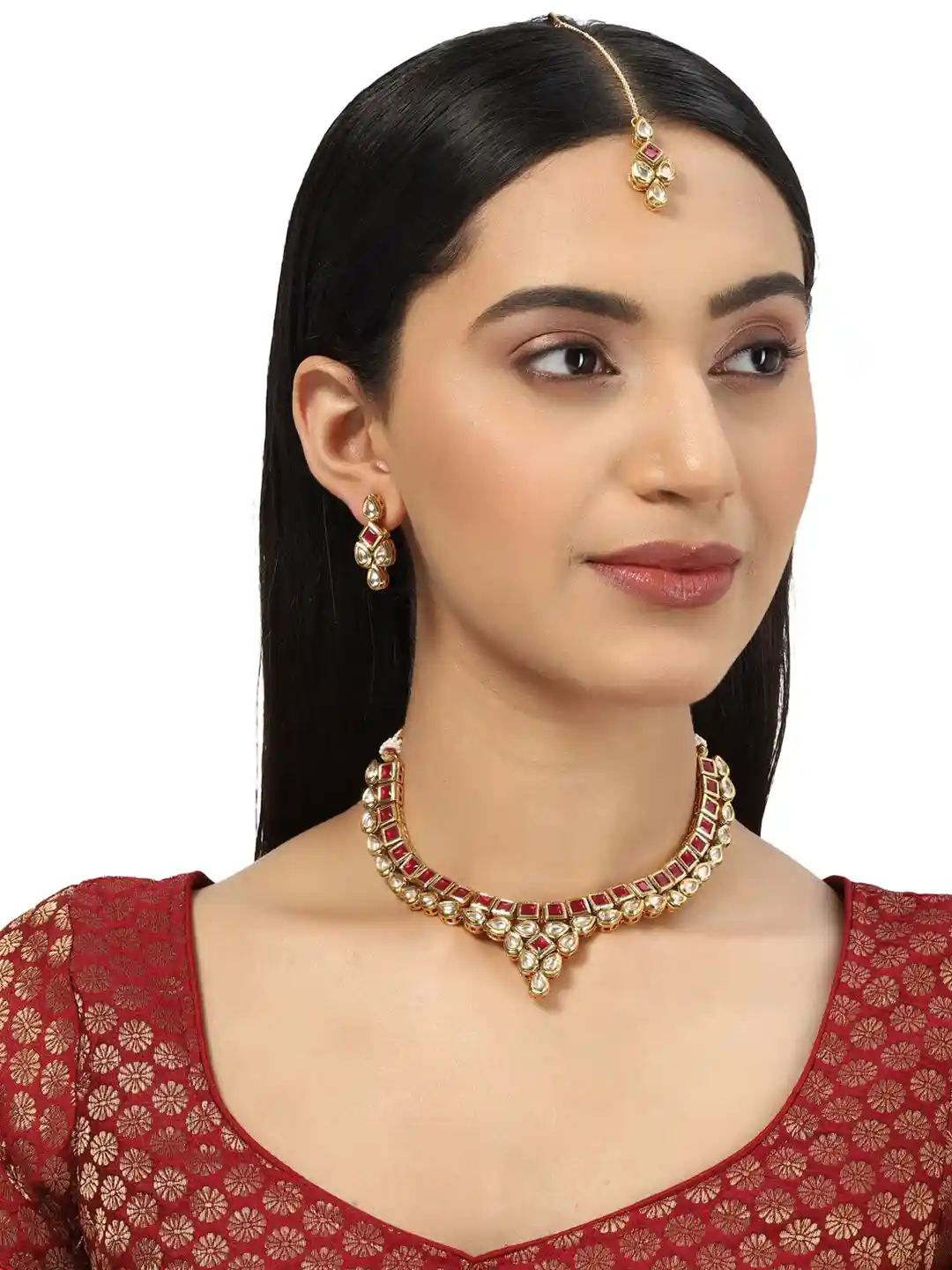 Voylla Kundan Gold plated White Brass Necklace set