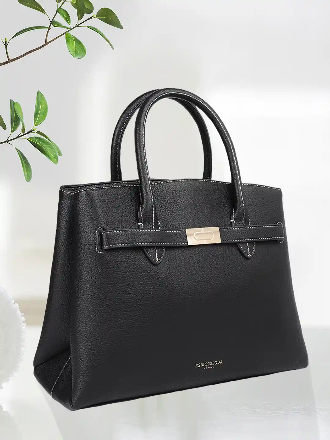 Accessorize Women Black PU Structured Handheld Bag