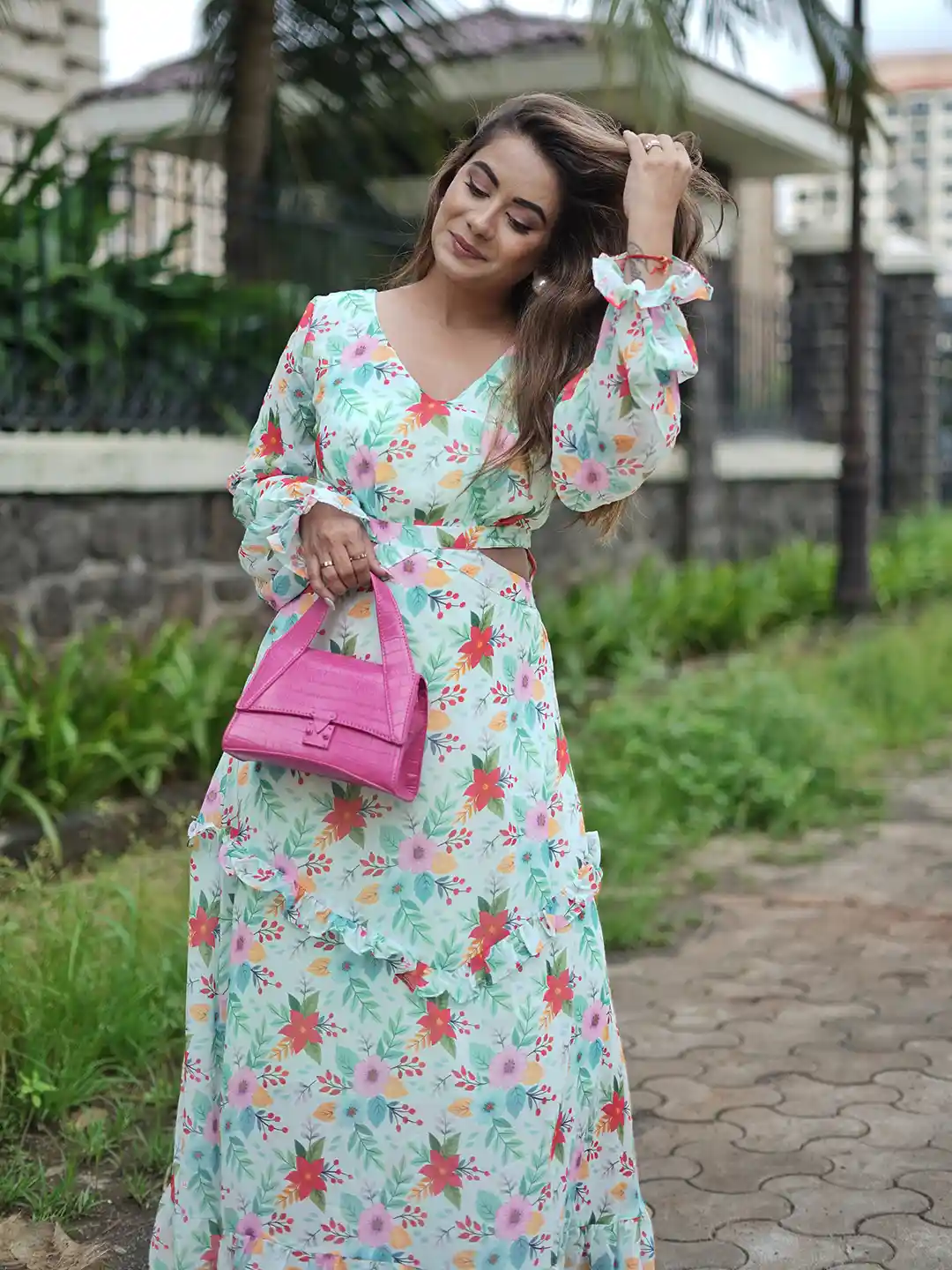 STREET Turquoise Blue Floral Maxi Dress