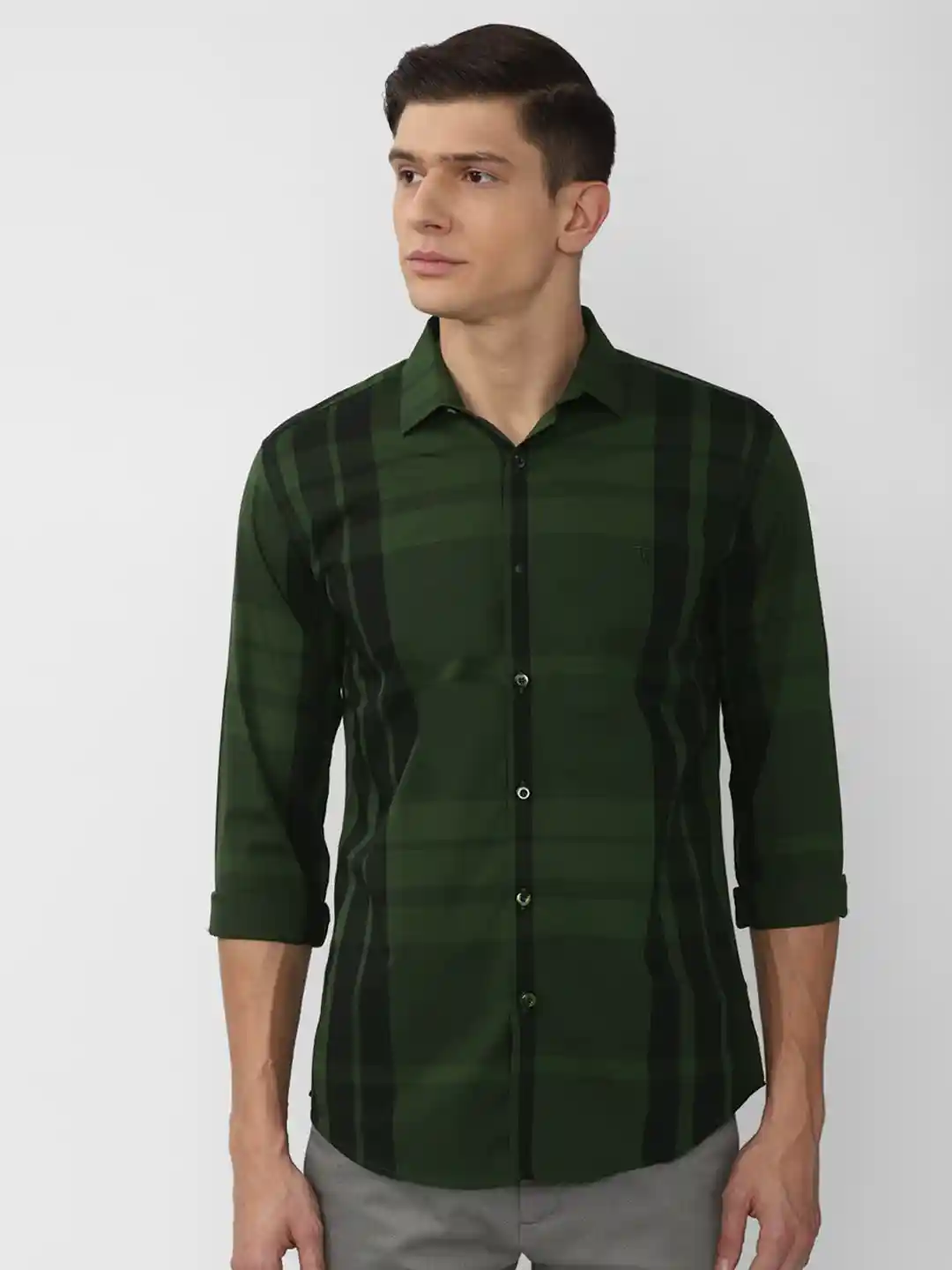 Buy Van Heusen Men Green Slim Fit Windowpane Checked Casual Shirt