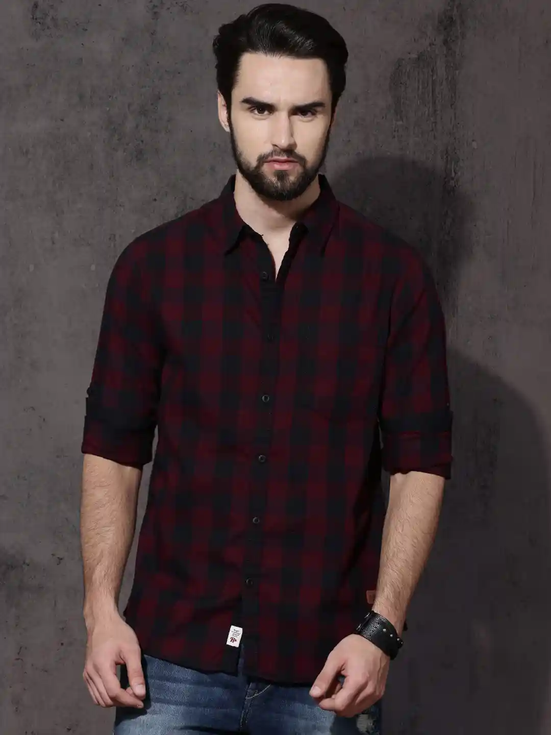 Roadster Men Maroon Navy Blue Checked Casual Shirt