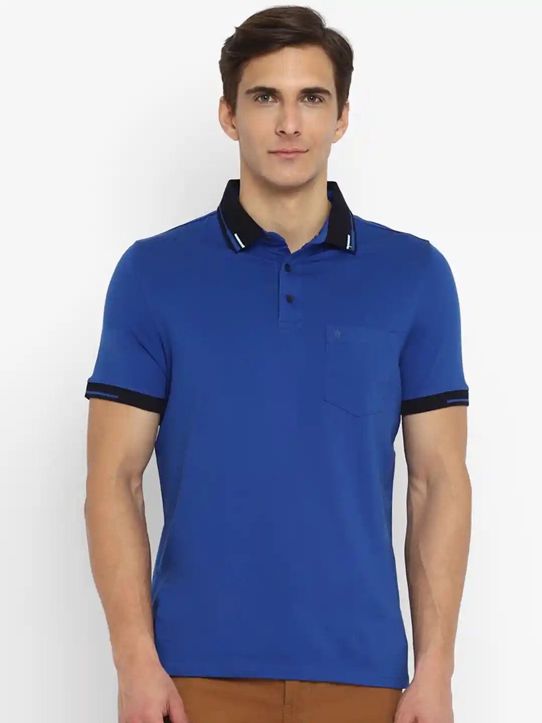 Turtle Men Blue Polo Collar Slim Fit T-shirt
