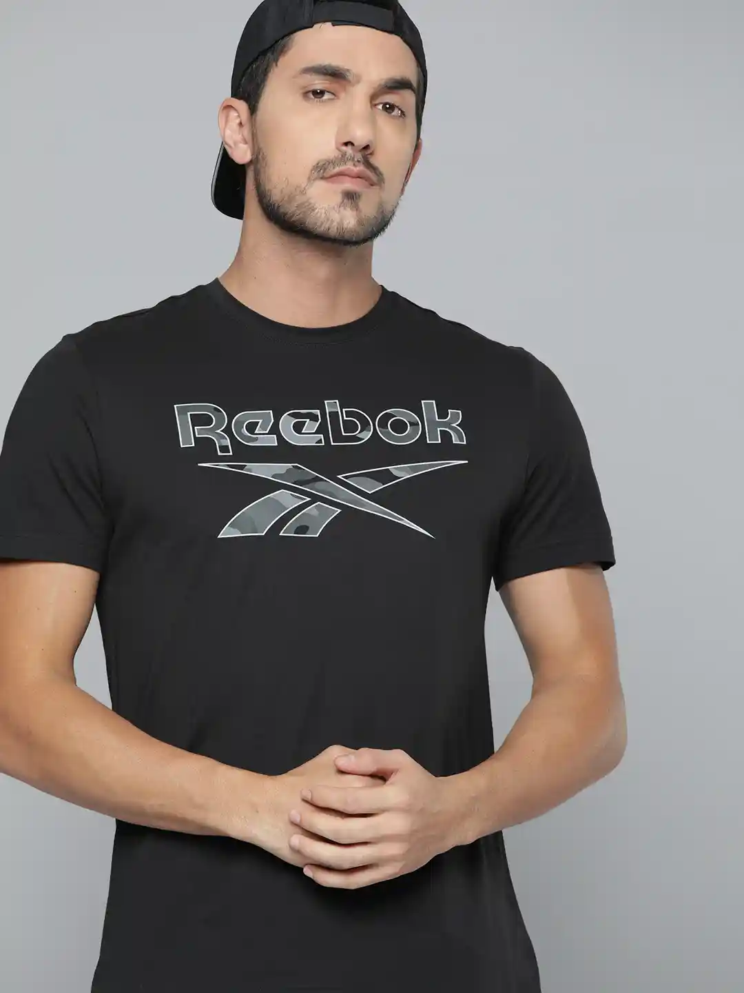 Buy Reebok Men Black Identity Big Logo Printed Pure Cotton Slim
