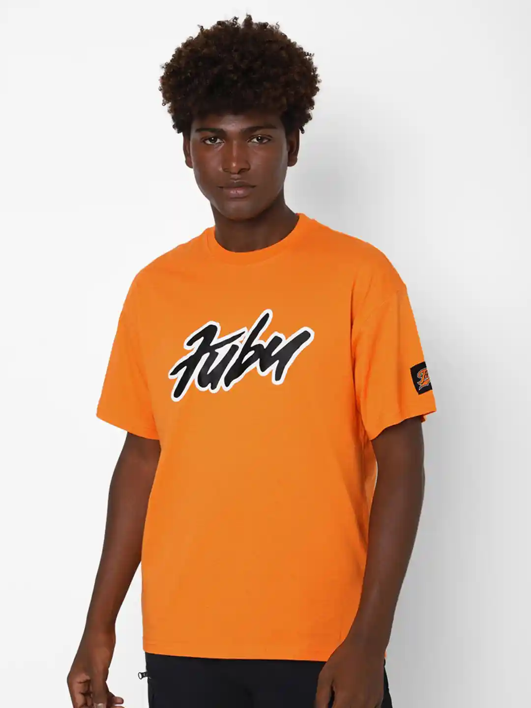 Buy FOREVER 21 Men Orange Black Typography Printed Cotton T