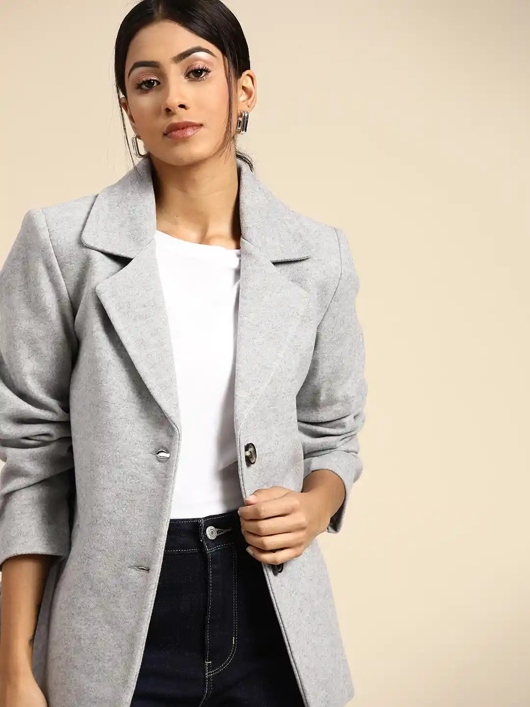 Buy all about you Women Grey Melange Solid Smart Casual Blazer