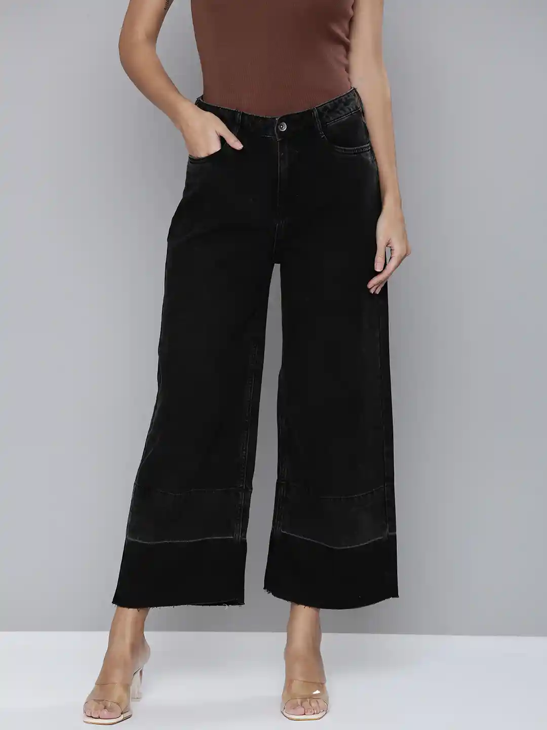 Buy Flying Machine Women Black Wide Leg High-Rise Light Fade