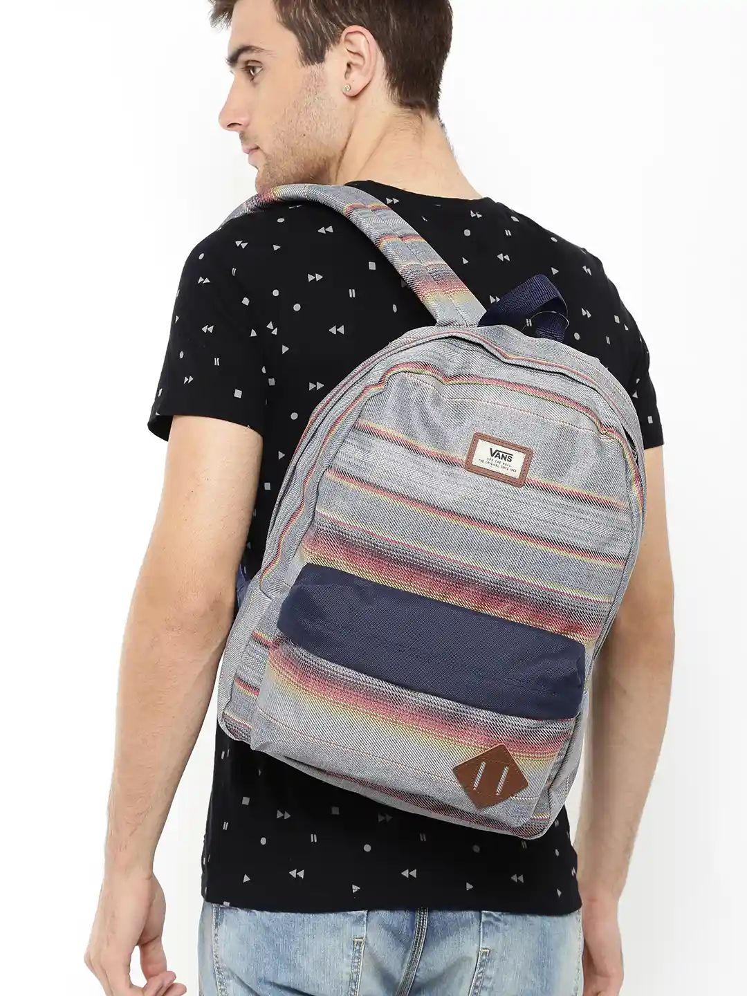 Buy Vans Men Grey Pink Striped Backpack Backpacks for Men