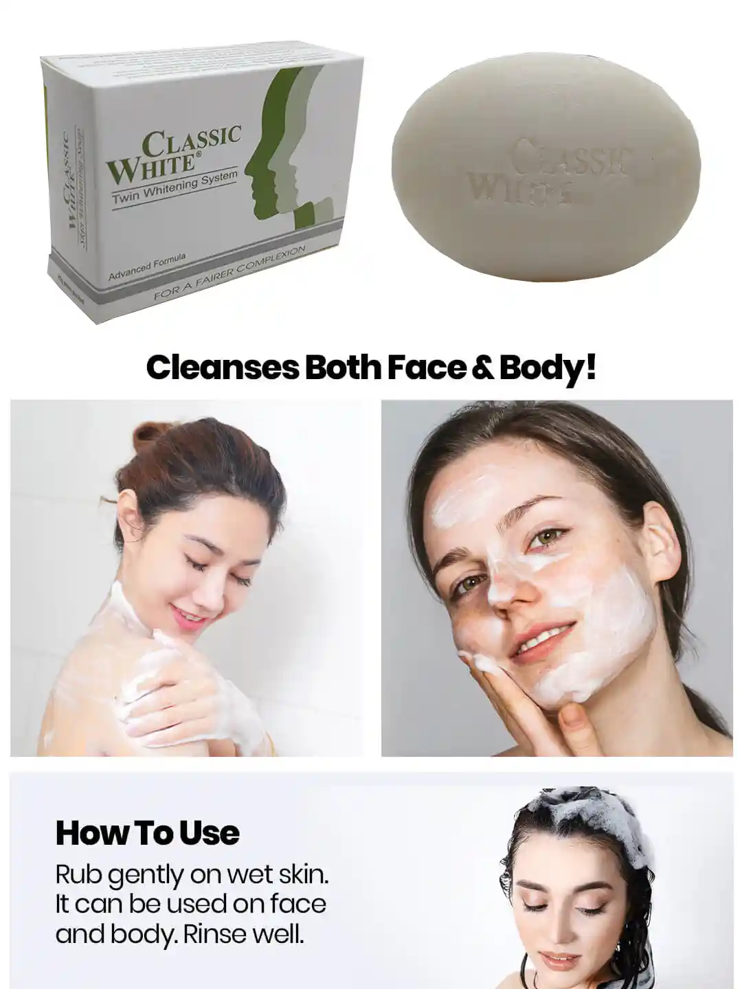 Buy Classic White Pack of 4 Twin Whitening Soaps - 85g each - Soap