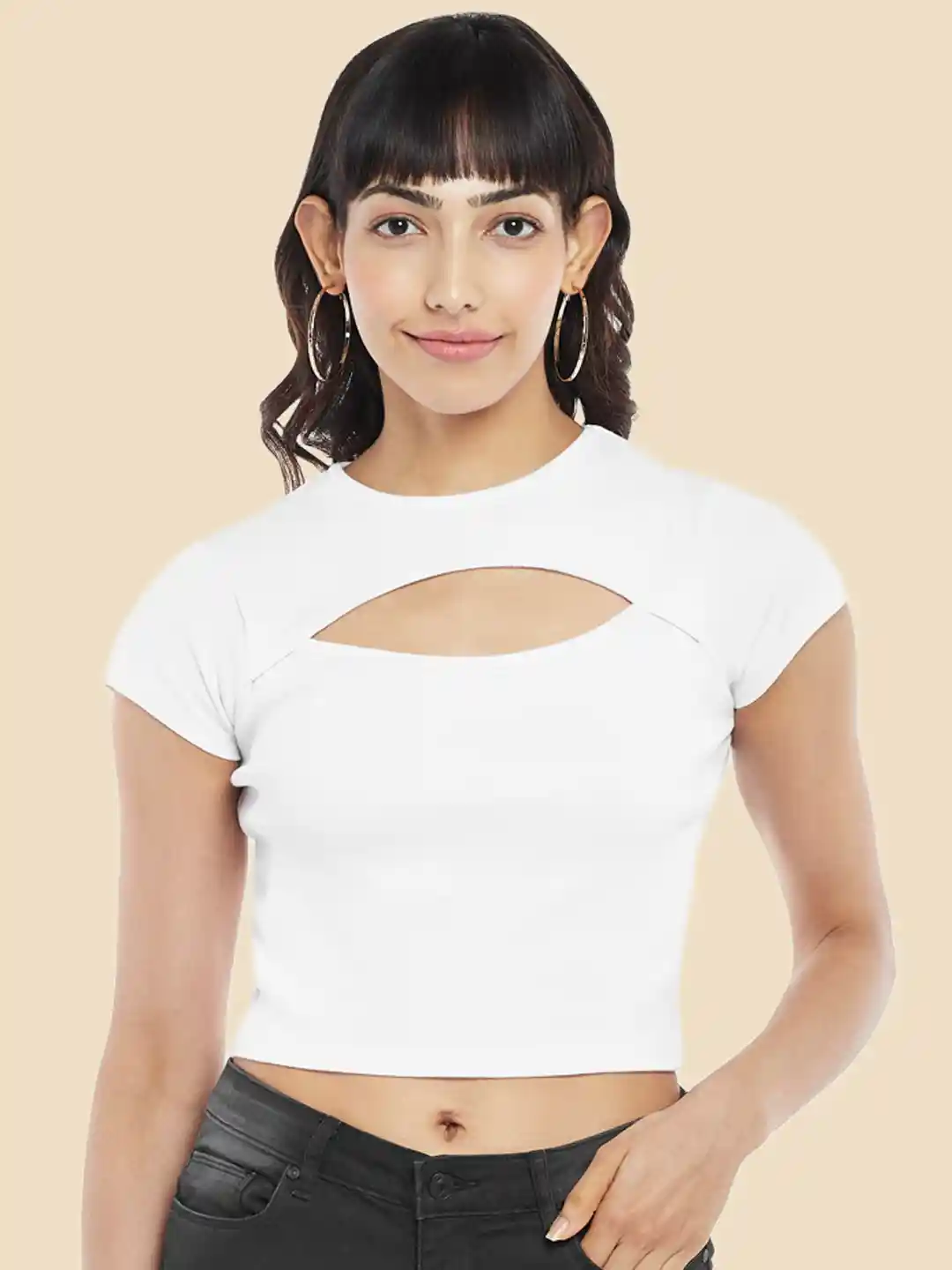 Buy People White Cut Out Neck Pure Cotton Crop Top Tops for