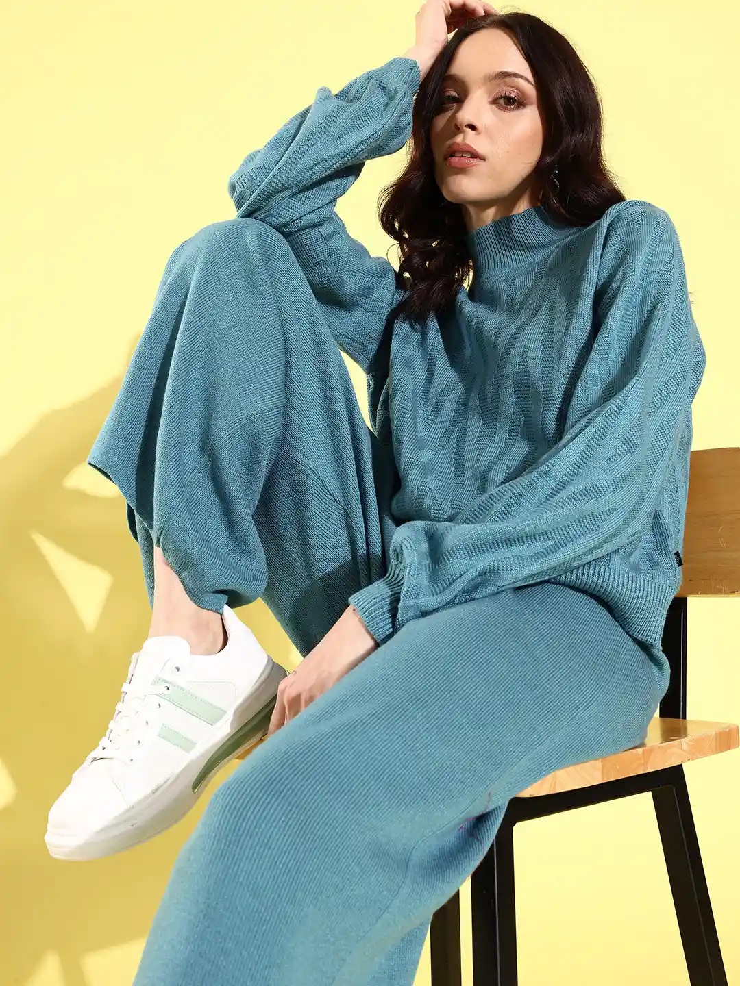 Buy The Roadster Lifestyle Women Blue Solid Knitted Sweater Co