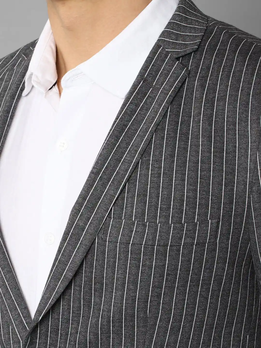 Buy Louis Philippe Sport Men Grey White Striped Single-Breasted