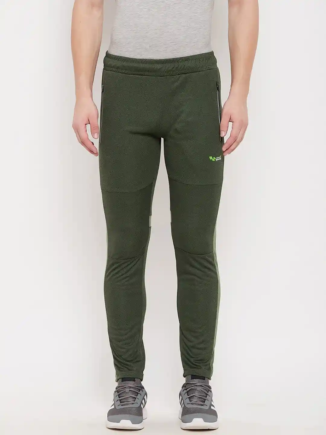 Duke Men Olive Green Solid Regular-Fit Pure Cotton Track Pants