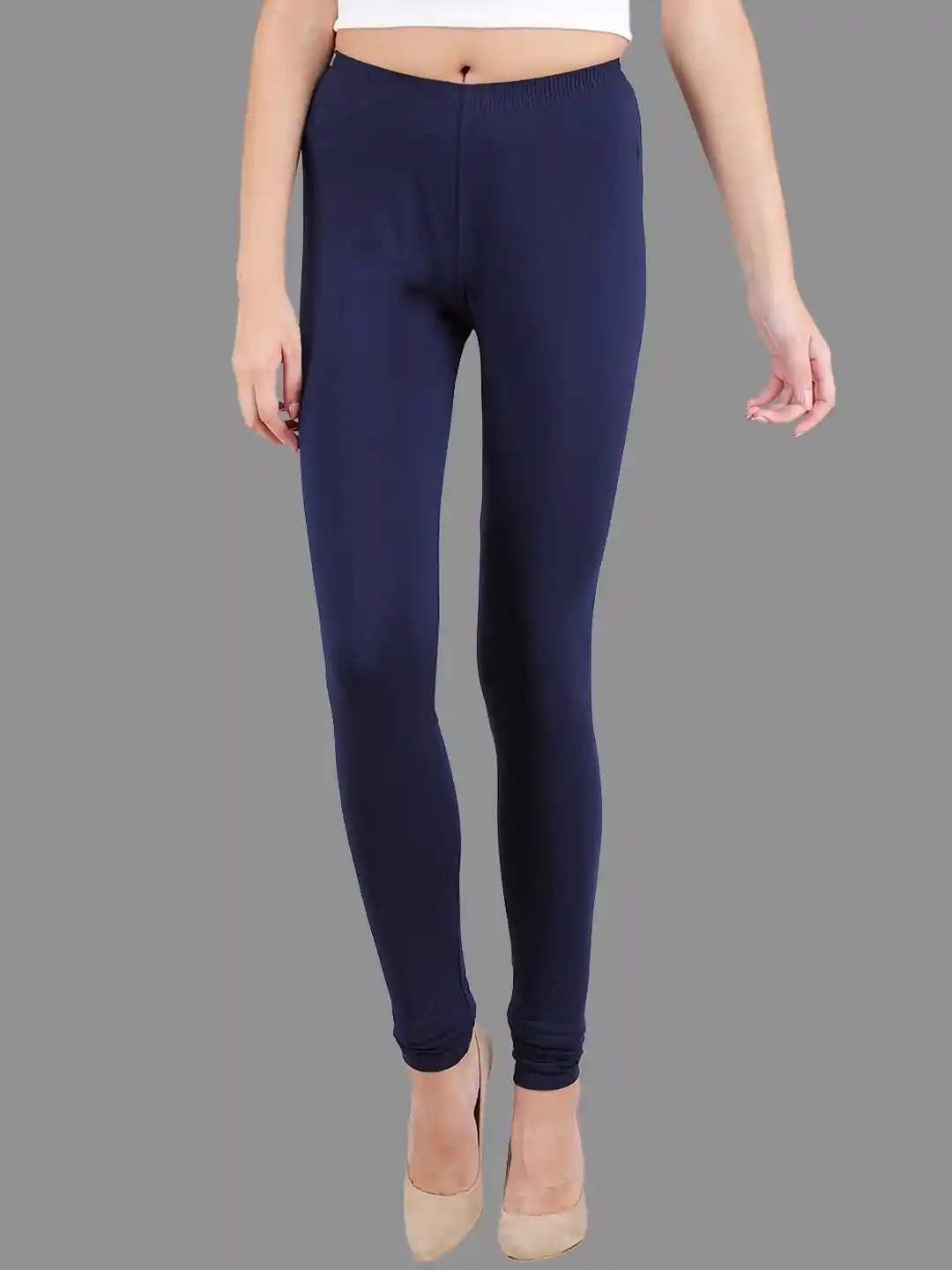 Buy SPIFFY Women Plus Size Navy Blue Solid Churidar Leggings