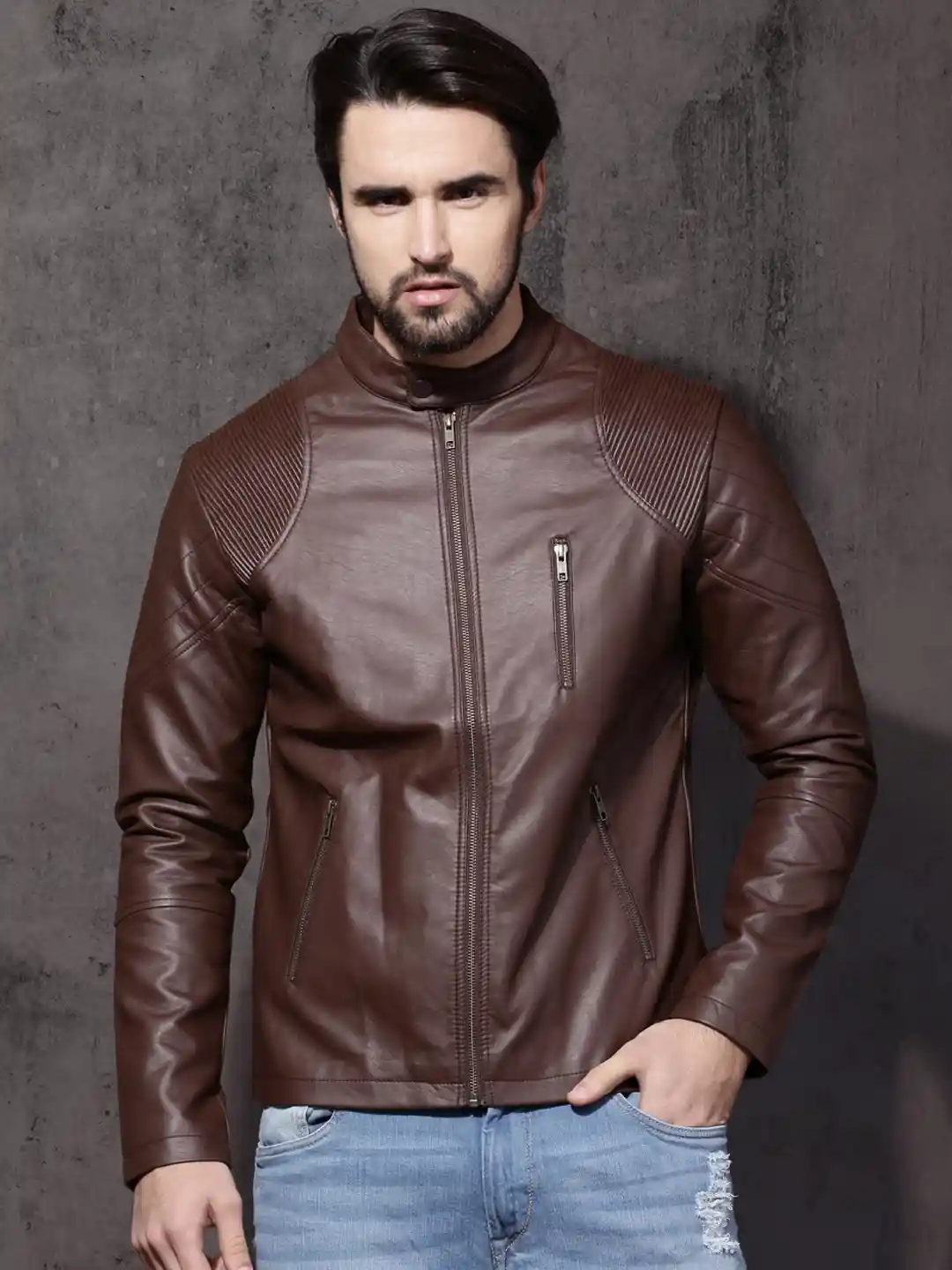 Buy Roadster Men Coffee Brown Solid Biker Jacket Jackets for Men