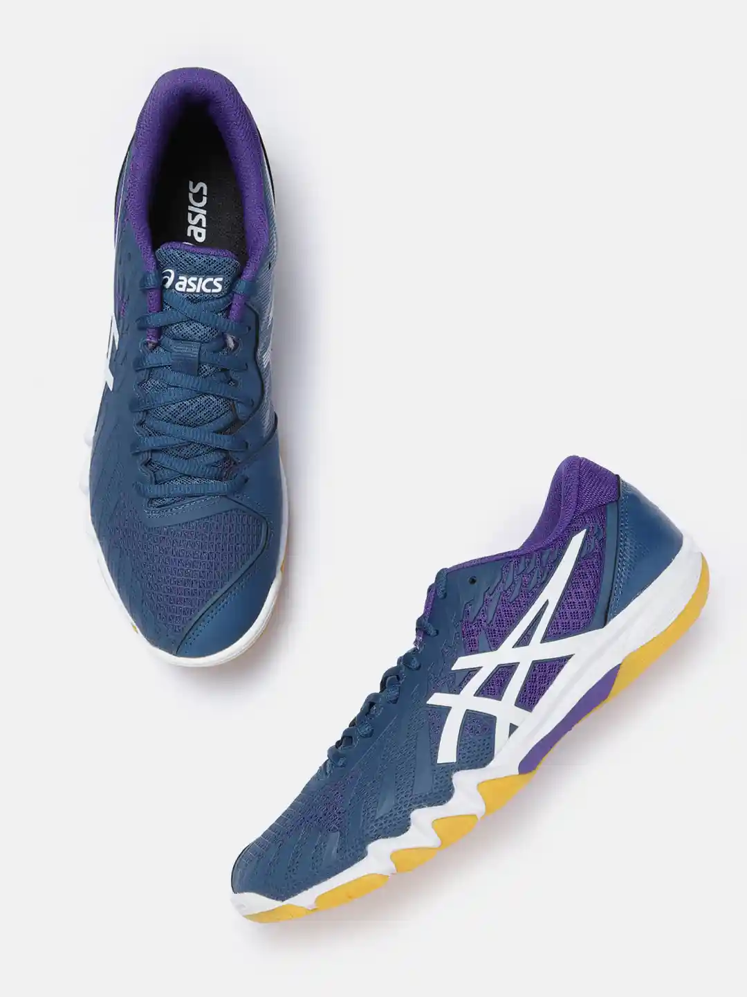 Buy ASICS Unisex Navy Blue White Woven Design Attack Bladelyte